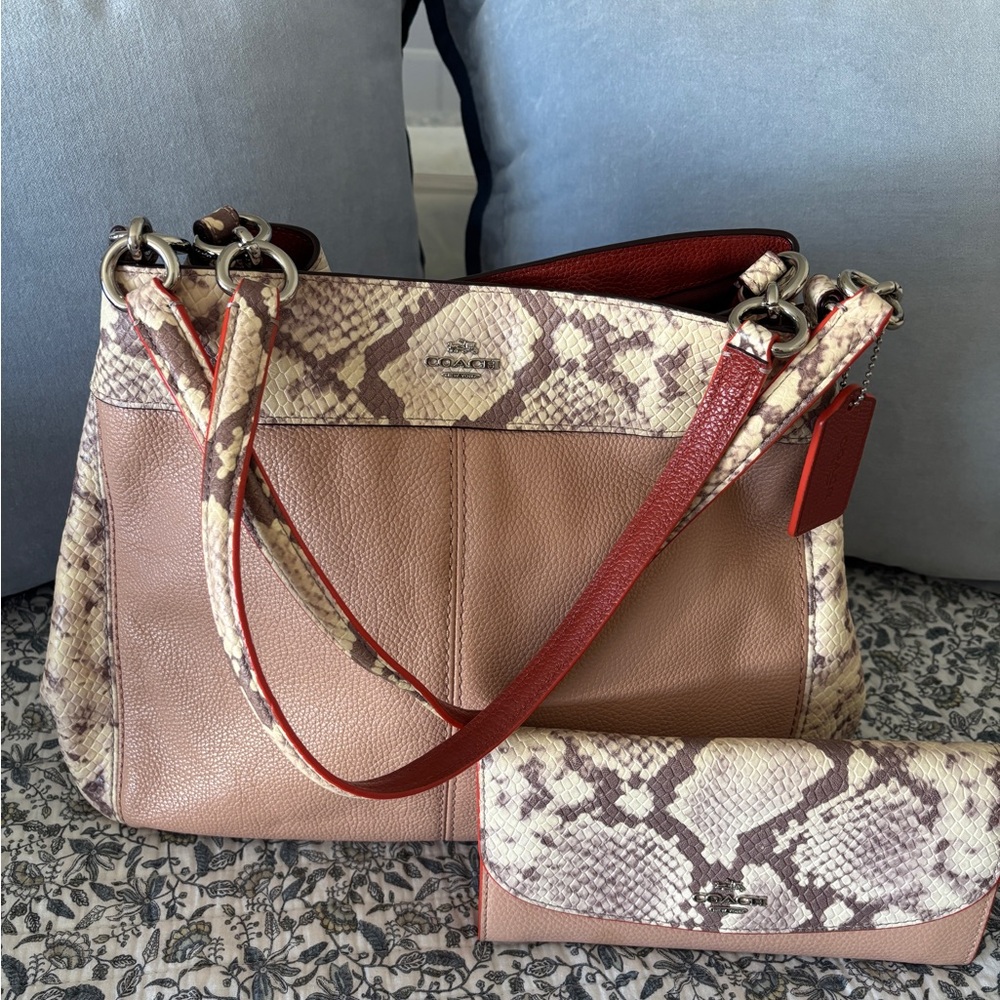 Coach Snakeskin and Pink Leather Shoulder Bag